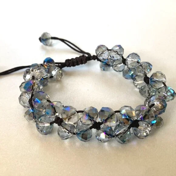 vintage Smokey Gray Iridescent Crystal Bead Shamballa style bracelet - Picture 1 of 4